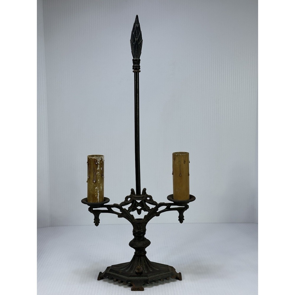 Vintage Art Deco Nouveau Gothic Candelabra Cast Iron Table Lamp No Wiring